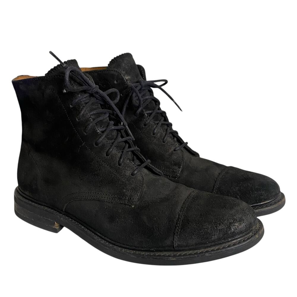 Men's Size 9.5 FRYE Seth Cap Toe Black Lace Up Suede Leather Boots 3480612-BLK